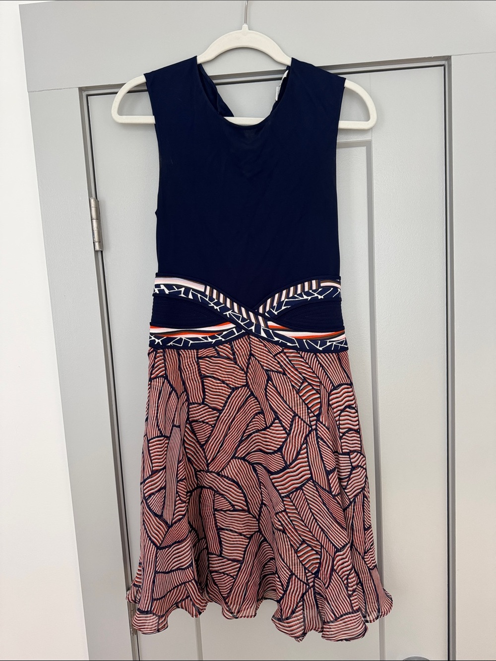 Diane Von Fursetnberg Navy and Coral Print Women’s Fit-and-Flare Dress
